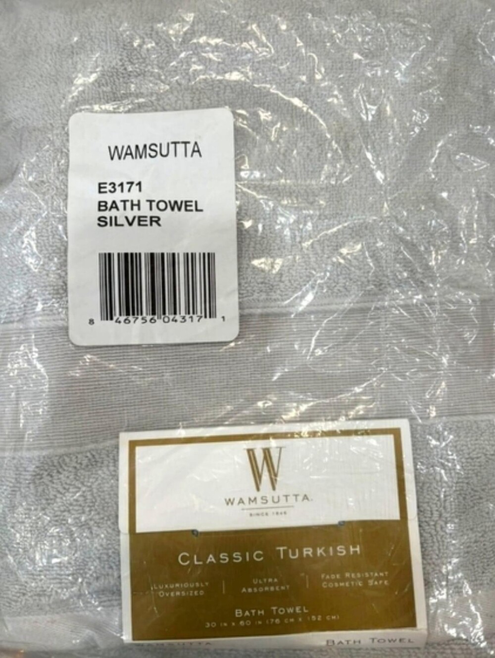 Wamsutta Classic Turkish Silver One(1) Towels 30x60"/NWT
